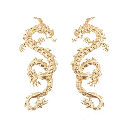 Rockyu ピアス メンズ レディース ドラゴン 龍 シルバー ゴールド 中華風 アクセサリー