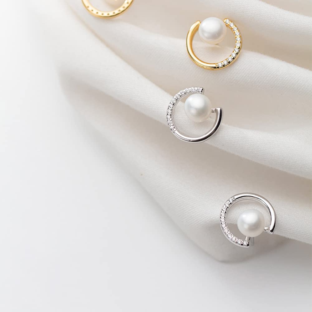 S925パール＆ダイヤ風ミニフープピアス｜小さな輝きで耳元に気品を