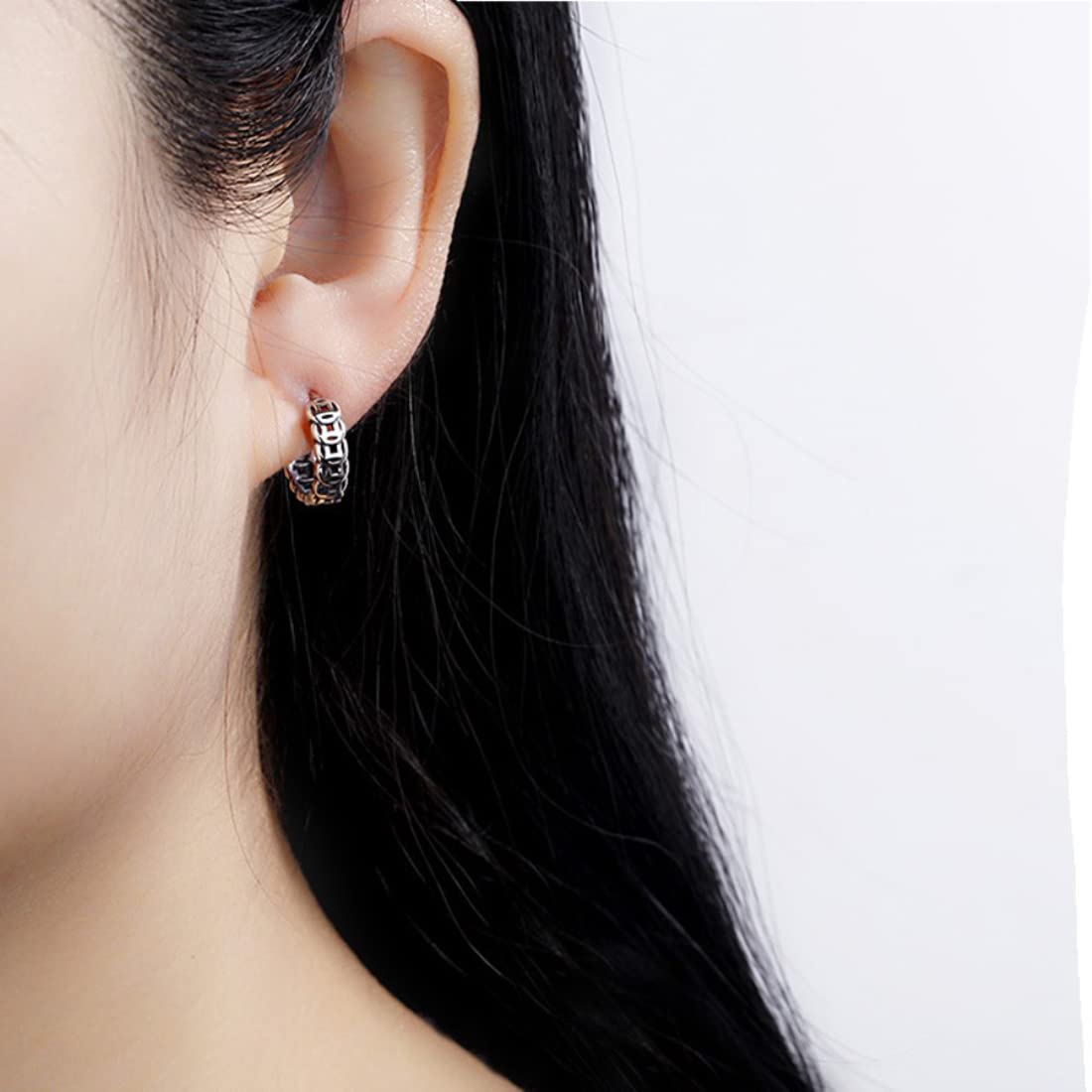 Rockyu ピアス メンズ レディース フープ シルバー 銅銭モチーフ 純銀製 金属アレルギー対応