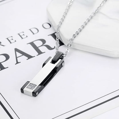 Rockyu ペアネックレス ステンレス メンズ レディース シルバー ジルコニア スティックペンダント