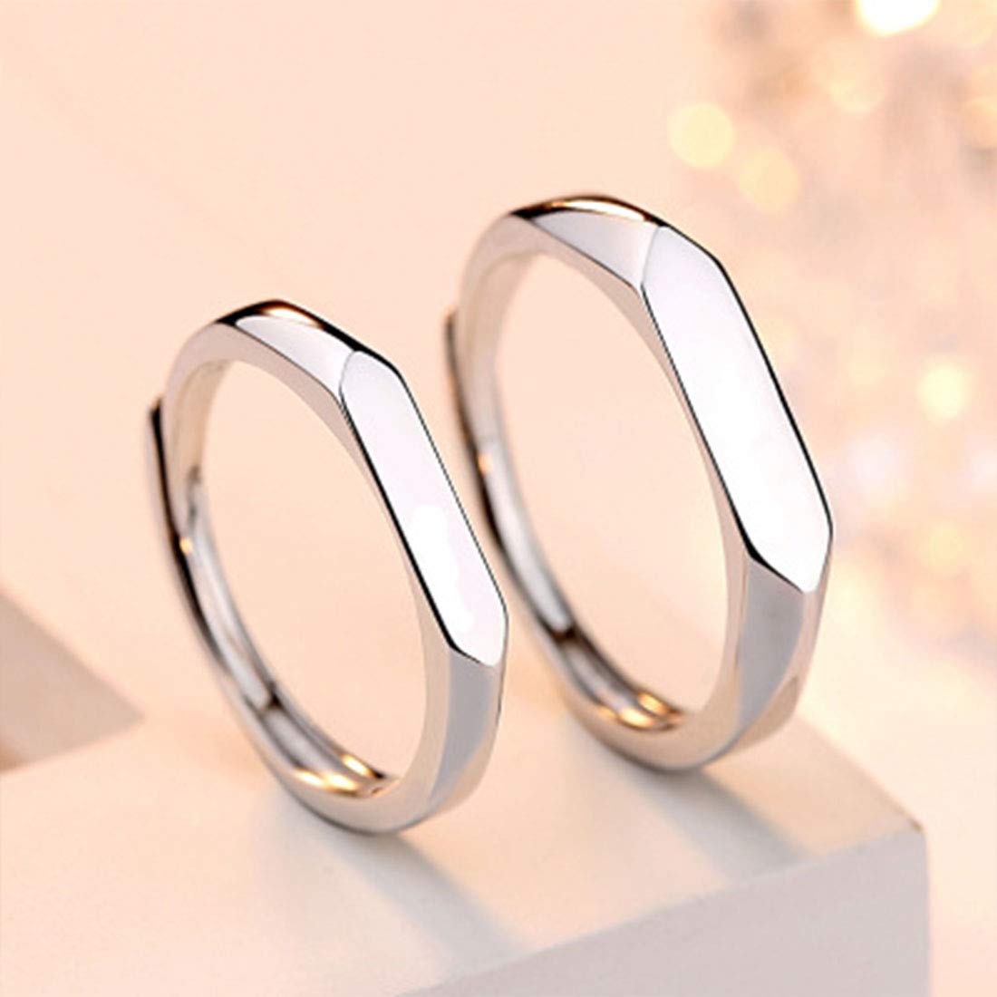 Rockyu シルバー925 ペアリング フリーサイズ 多面カット 結婚＆婚約指輪