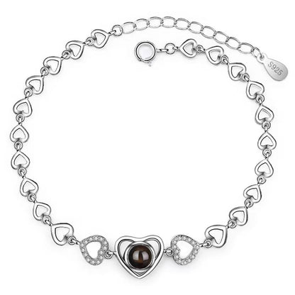 【秘密のハート】S925シルバー＆ローズゴールドブレスレット｜I Love You投影×ジルコン輝き