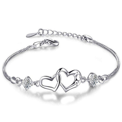 Rockyu ダブルハートブレスレット レディース – ジルコニア×シルバー925（3色ストーン）