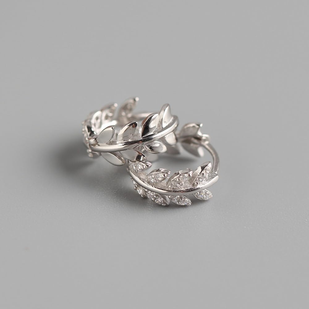 Rockyu ピアス レディース オリーブリーフデザイン フープピアス 18金仕上げ シルバー925 キュービックジルコニア