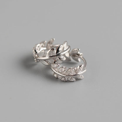 Rockyu ピアス レディース オリーブリーフデザイン フープピアス 18金仕上げ シルバー925 キュービックジルコニア