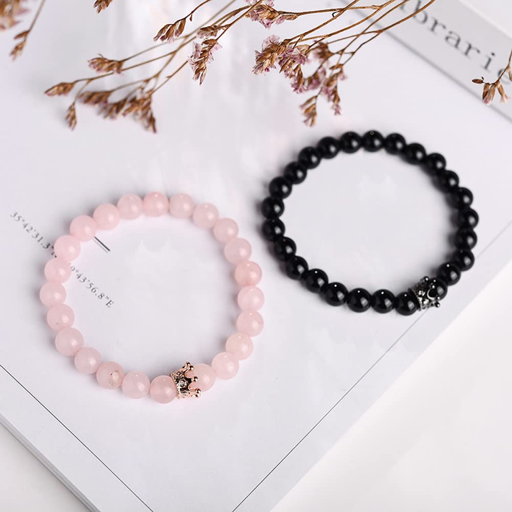 Rockyu ブレスレット メンズ レディース 2連 数珠 ビーズ 天然石 瑪瑙 クリスタル クラウン 開運 厄除けアクセサリー