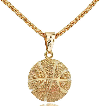 Rockyu バスケットボールモチーフネックレス メンズ チタン製 ヒップホップ風 ペンダント