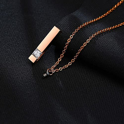 Rockyu メモリアルネックレス スティックペンダント 遺骨収納 ジルコニア付き 防水 ステンレス製