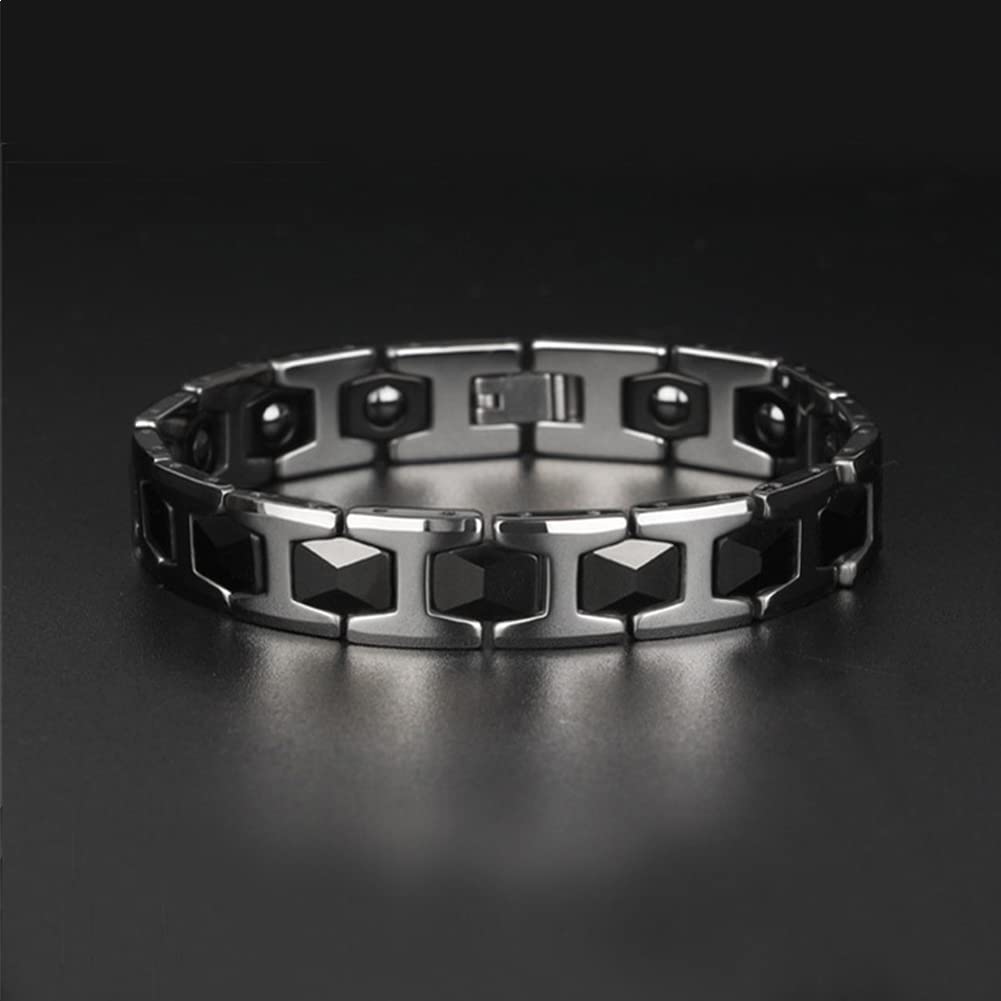 Rockyu ブレスレット メンズ ブラック シルバー ゴールド タングステン鋼 幅広 アクセサリー