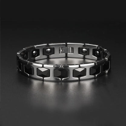Rockyu ブレスレット メンズ ブラック シルバー ゴールド タングステン鋼 幅広 アクセサリー