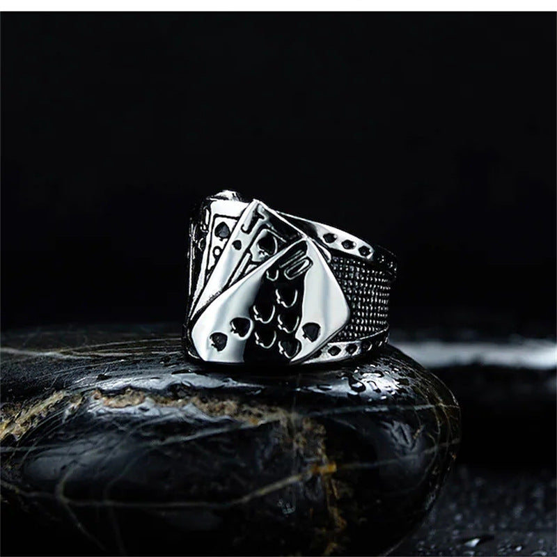 Rockyu トランプモチーフ メンズリング ステンレス製 ポーカーデザイン 指輪