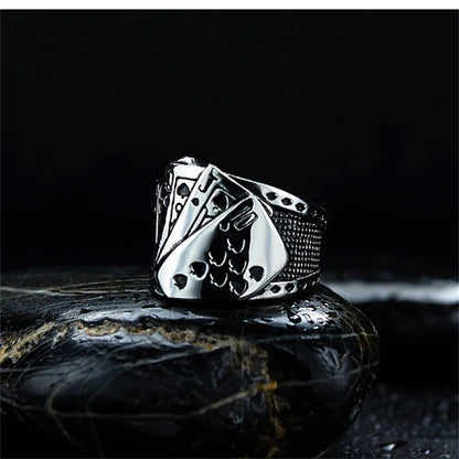 Rockyu トランプモチーフ メンズリング ステンレス製 ポーカーデザイン 指輪