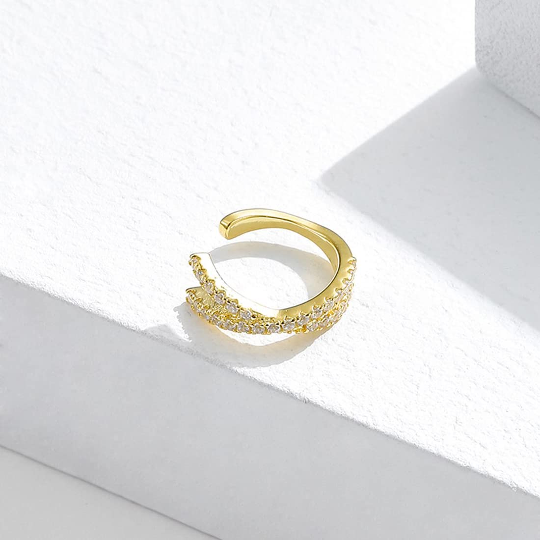 Rockyu フェイクピアス メンズ レディース シルバー925 ゴールド&シルバー 二連交叉 ジルコニア フープイヤリング アレルギー対応