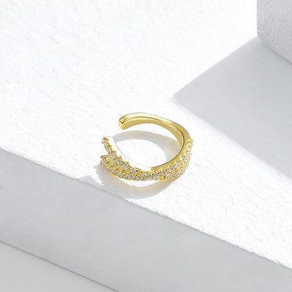 Rockyu フェイクピアス メンズ レディース シルバー925 ゴールド&シルバー 二連交叉 ジルコニア フープイヤリング アレルギー対応