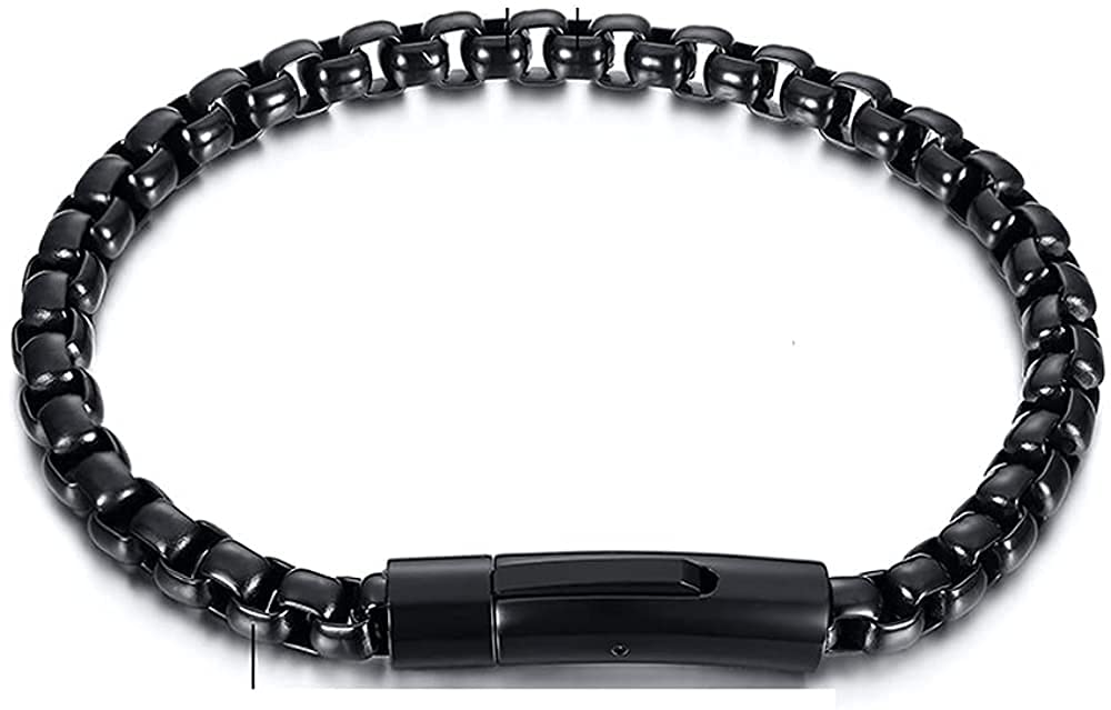 Rockyu ベネチアンチェーン ブレスレット メンズ ステンレス製 シンプルデザイン 6mm 幅 選べるカラー