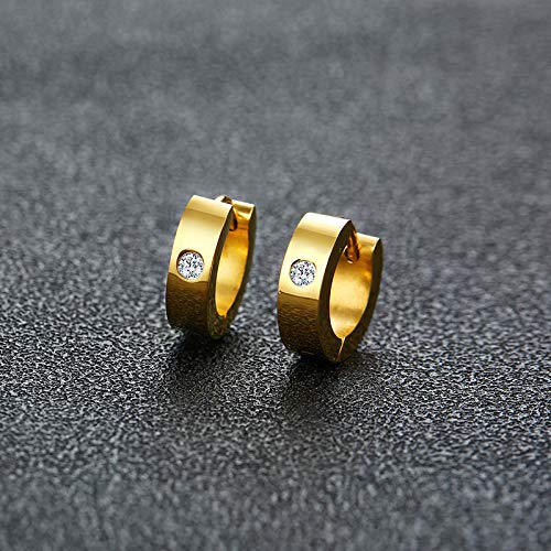 Rockyu フープピアス メンズ レディース兼用 ジルコニア付き 太めリング ステンレス製 金属アレルギー対応 4色展開