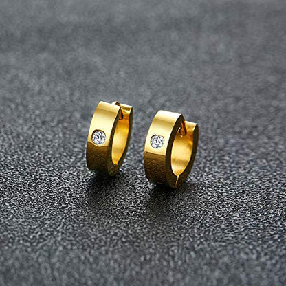 Rockyu フープピアス メンズ レディース兼用 ジルコニア付き 太めリング ステンレス製 金属アレルギー対応 4色展開