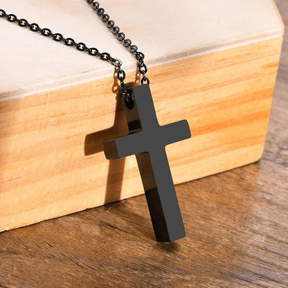 Rockyu クロスネックレス メンズ ステンレス製 十字架ペンダント チェーン付き 4色展開