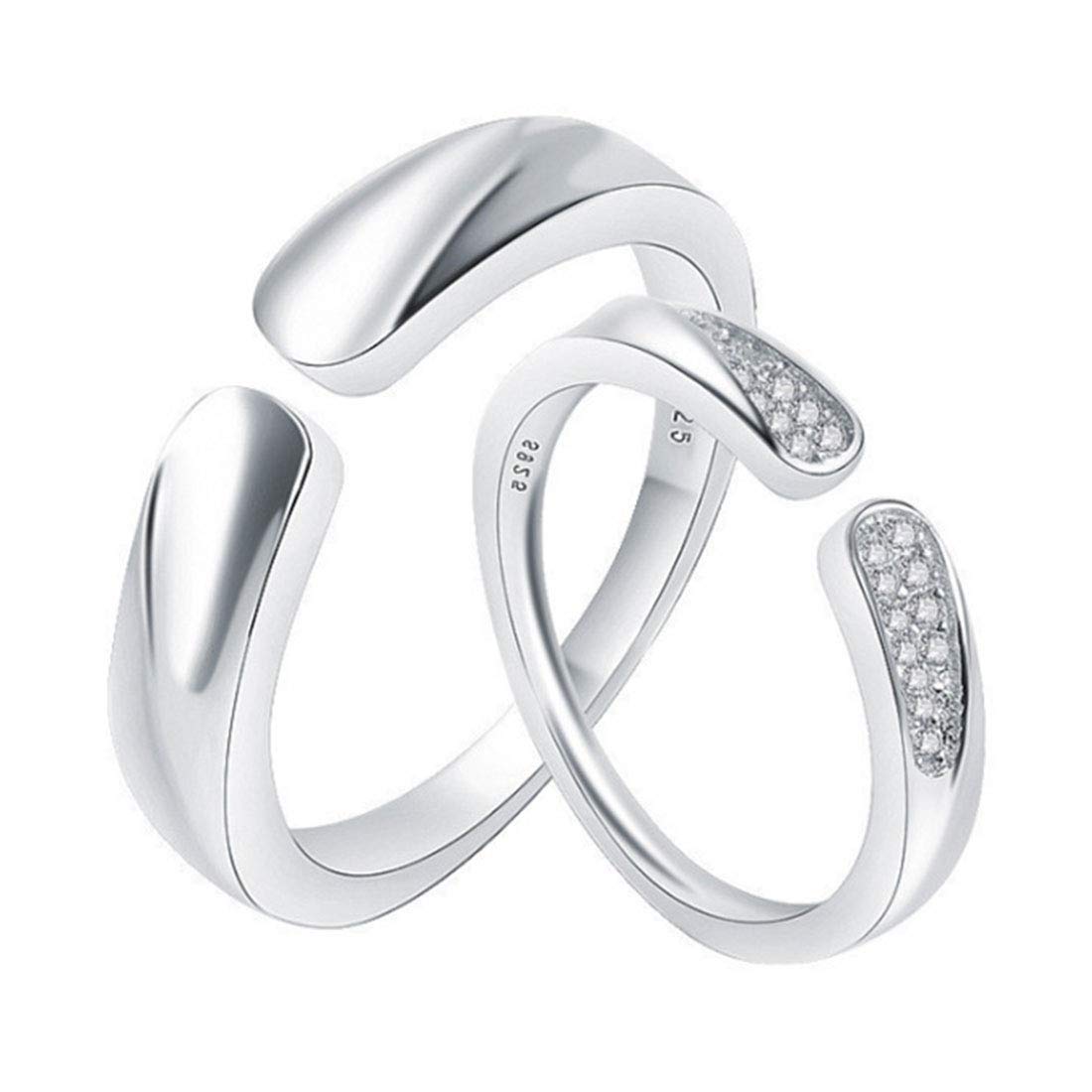 Rockyu 指輪 メンズ シルバー925 フリーサイズ ペアリング シンプル 結婚婚約対応