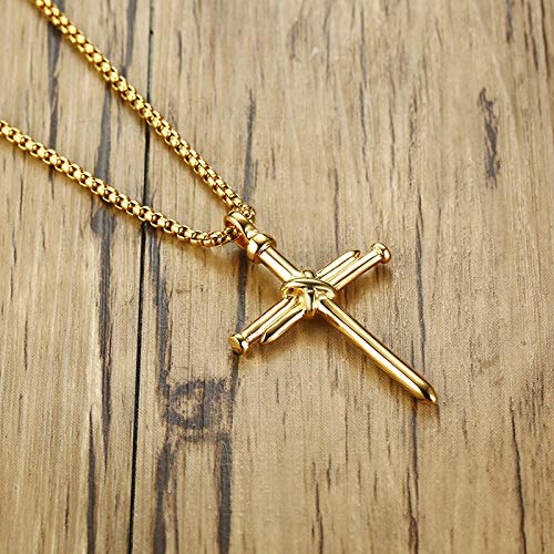Rockyu ネックレス メンズ クロス 釘デザイン ステンレス製 金属アレルギー対応
