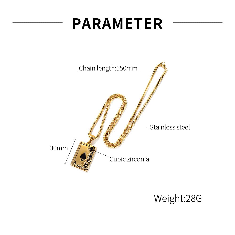 Rockyu ネックレス メンズ ペンダント スペードA 18金 ステンレス 個性的 シルバー ゴールド