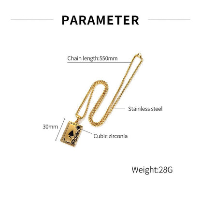 Rockyu ネックレス メンズ ペンダント スペードA 18金 ステンレス 個性的 シルバー ゴールド