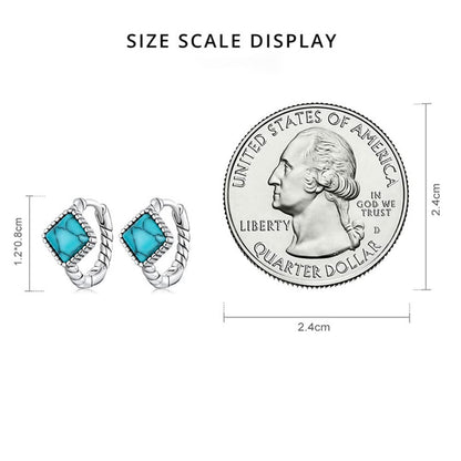 ckyu シルバー925 スクエアターコイズ ツイストフープピアス（小さめ・両耳用）