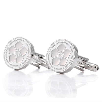 Rockyu 桜花カフス メンズ シルバー ラウンドカフス 鏡面仕上げ フラワーモチーフ