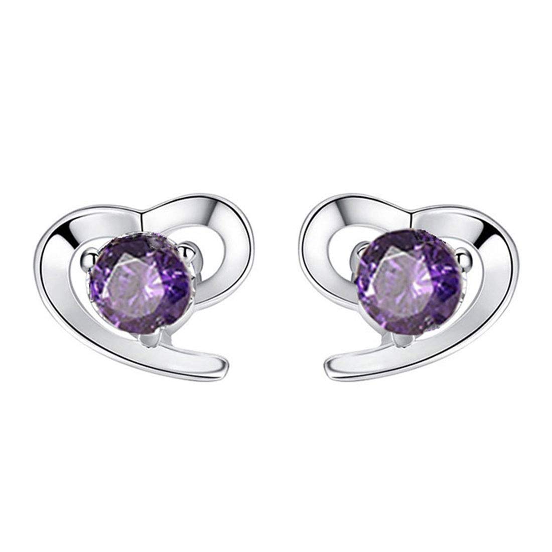 Rockyu ピアス レディース シルバー925 ハートモチーフ 一粒ジルコニア 両耳セット 純銀アクセサリー