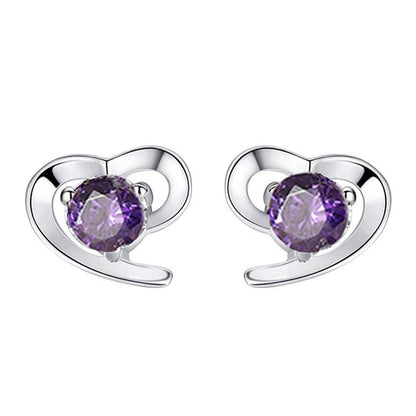 Rockyu ピアス レディース シルバー925 ハートモチーフ 一粒ジルコニア 両耳セット 純銀アクセサリー