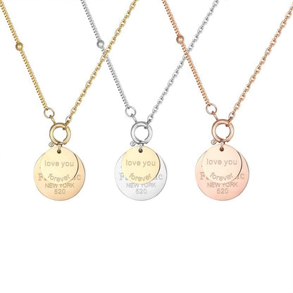 Rockyu レディース ネックレス 2連コインペンダント ピンクゴールド 刻印入り アレルギー対応 かわいい鎖骨チェーン