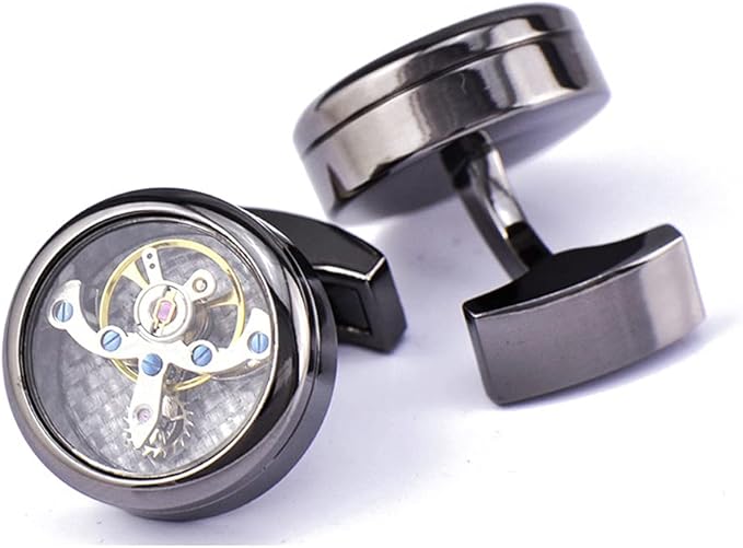 Rockyu 飛輪カフスボタン ダブルトゥールビヨン風デザイン スチームパンク調 3色展開 ユニセックス