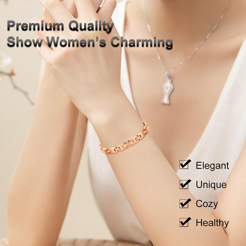 Rockyu 純チタン ゲルマニウム磁気ブレスレット レディース ゴールド＆シルバー＆ブラック 10mm