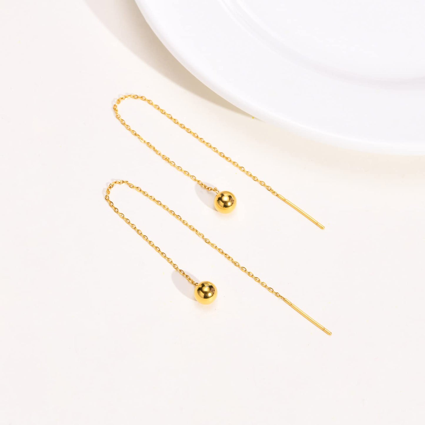 Rockyu ピアス レディース ゴールド ステンレス チェーンピアス ボール バー アレルギー対応