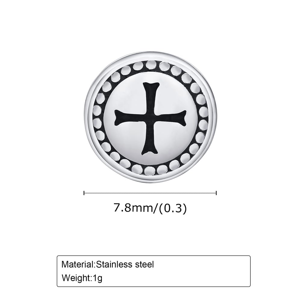 Rockyu メンズ 十字架ピアス シルバー ステンレス 片耳用 スタッド クロス ドット彫刻 金属アレルギー対応