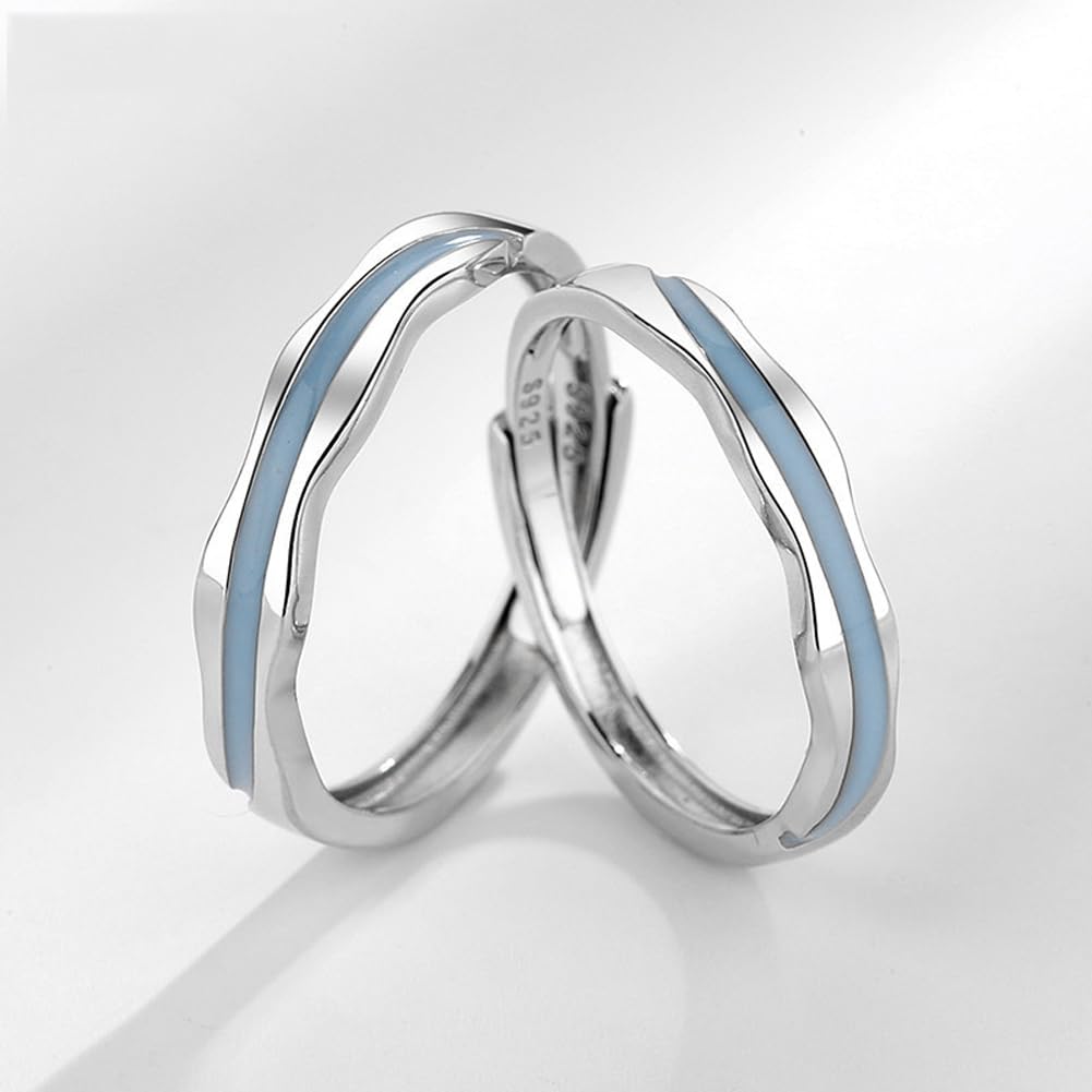 Rockyu ペアリング 津波モチーフ シルバー925 フリーサイズ 2個セット 金属アレルギー対応