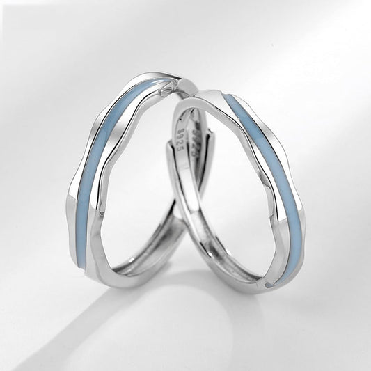 Rockyu ペアリング 津波モチーフ シルバー925 フリーサイズ 2個セット 金属アレルギー対応