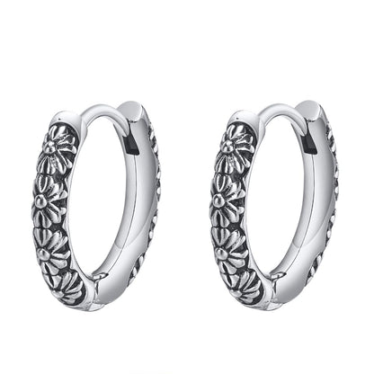 Rockyu メンズ フープピアス 雛菊モチーフ シルバー ステンレス 金属アレルギー対応 片耳用