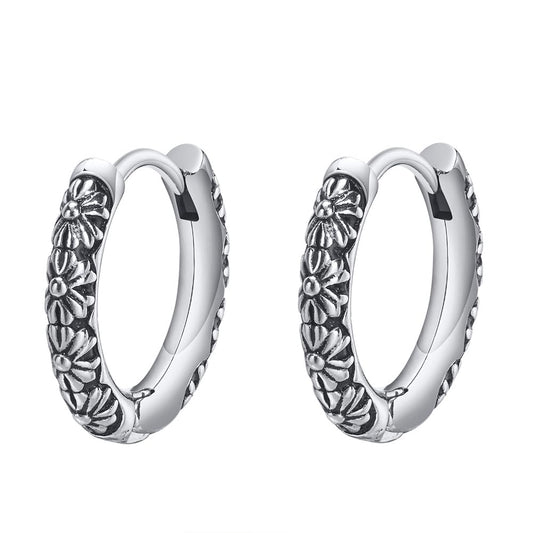 Rockyu メンズ フープピアス 雛菊モチーフ シルバー ステンレス 金属アレルギー対応 片耳用