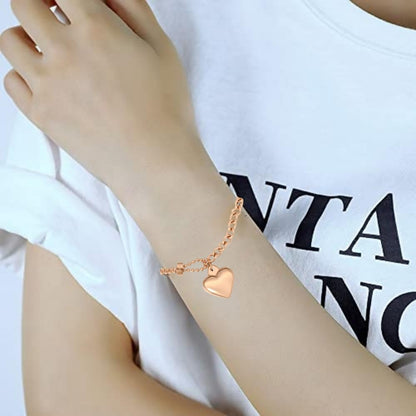 Rockyu レディース ハートブレスレット チタンステンレス アジャスタブル 金属アレルギー対応