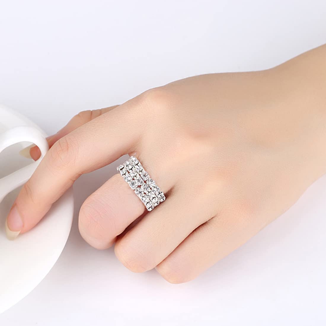 Rockyu レディース フリーサイズリング ジルコニア シルバー 弾力テニスリング