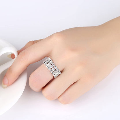 Rockyu レディース フリーサイズリング ジルコニア シルバー 弾力テニスリング