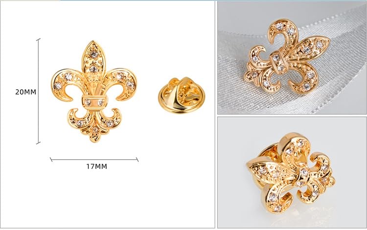 Rockyu メンズ ピンブローチ ゴールド 百合の花 ステンレス クリスタル