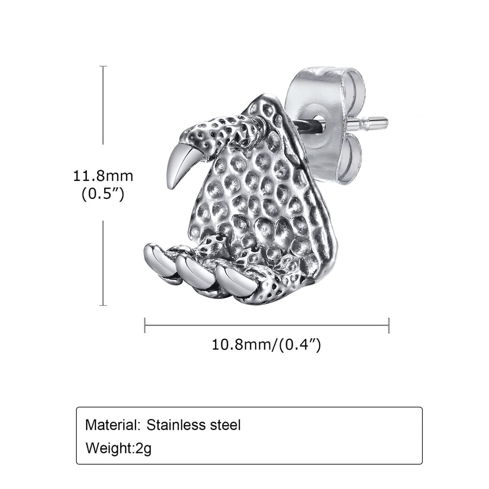 Rockyu メンズピアス 竜の爪モチーフ シルバー ステンレス 金属アレルギー対応 片耳用