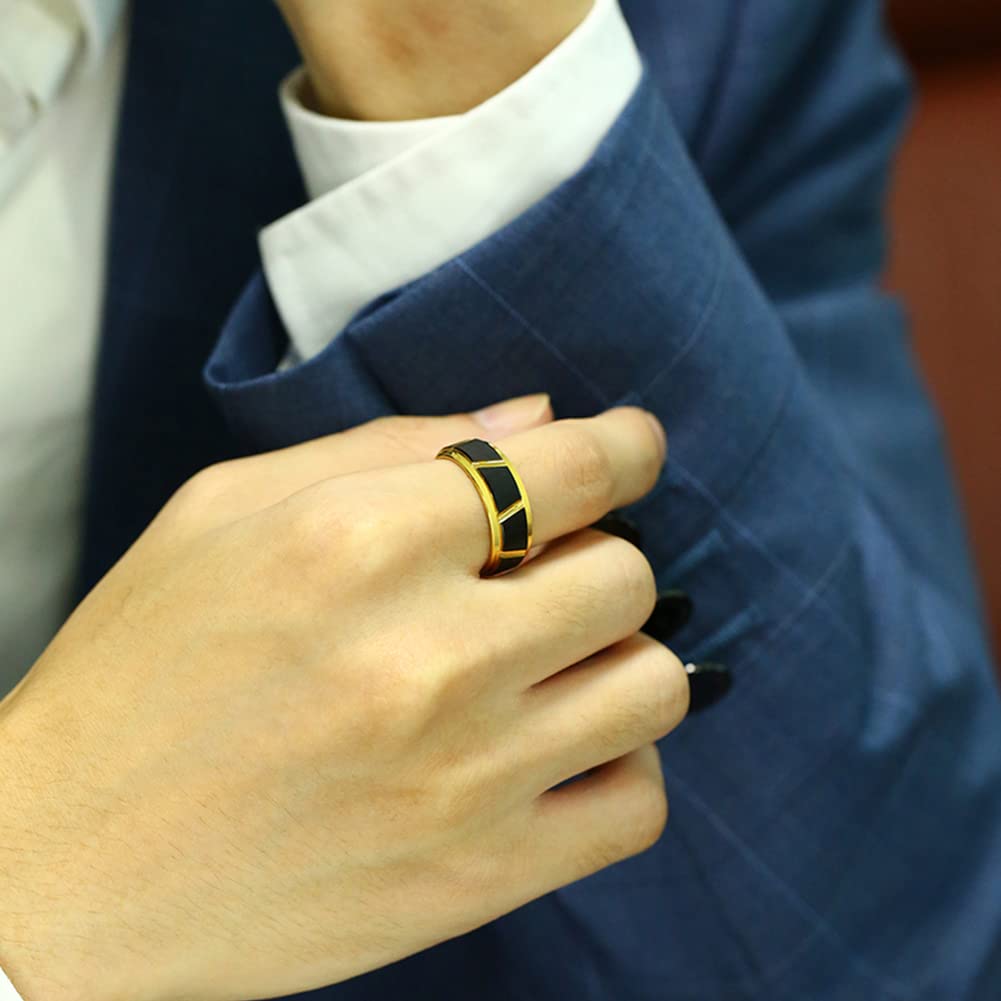 Rockyu タングステンリング メンズ ゴールド×ブラック マット仕上げ 幅広デザイン