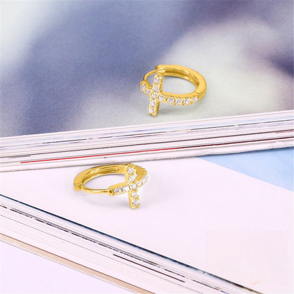 Rockyu レディースピアス シルバー925 クロスデザイン ジルコニア フープリング 金属アレルギー対応 ゴールド シルバー