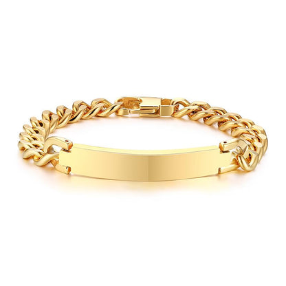 Rockyu ブレスレット メンズ レディース プレート チェーン ステンレス製 IPゴールド仕上げ