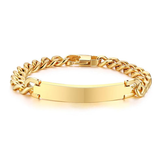 Rockyu ブレスレット メンズ レディース プレート チェーン ステンレス製 IPゴールド仕上げ