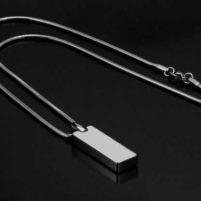 Rockyu ネックレス メンズ シルバー タングステン 長方形 スティックペンダント 鏡面加工 チェーン付き