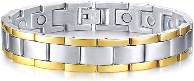 Rockyu ブレスレット メンズ ステンレス ゲルマニウム 磁気 ブラック＆シルバー ニューヨークスタイル